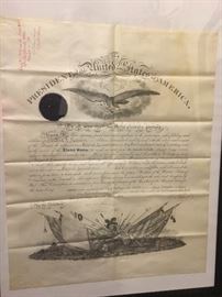 Commission signed by President Ulysses S. Grant granting H.J. Slocum rank of Second Lt. Of the second regiment of calvary, amazing find!!