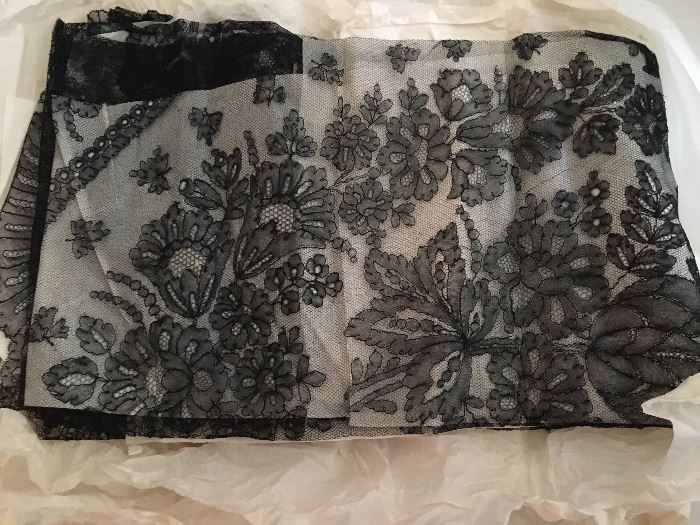 Rare pieces of 19th Century black hand made silk pieces, too many to count. Some pieces still new with tags!!