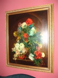 Framed floral painting