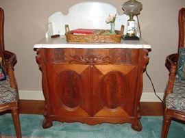 Marble top walnut washstand