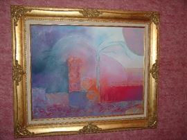 Abstract oil painting by artist signed Brown