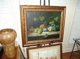 Framed oil painting of still life fruit