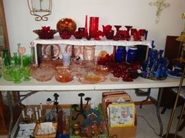 depression glass ( ruby red, green, Pink, cobalt blue), drugstore noxzema jar