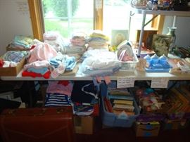 vintage and antique baby clothes, rattles, dresser set