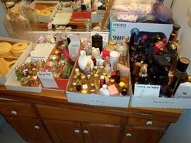 avon bottles, celluloid dresser set