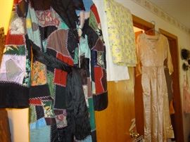 antique wedding dress, antique crazy quilt robe