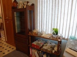 display cabinet, creamers, cr & sugar sets, art glass, child westmoreland punch sets