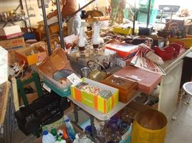 vintage roller skates (wood wheels) with case, twins pendants, easter items
