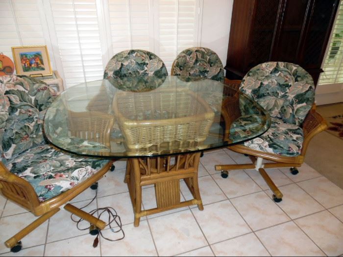 Rattan Glass Top Table with 4 matching chair set
