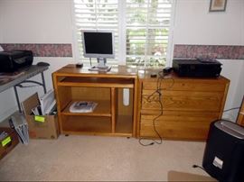 Oak computer desk and file cabinet