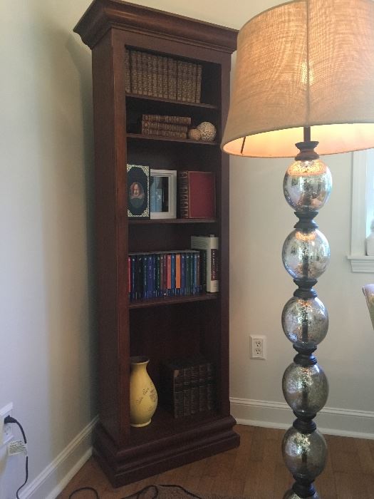 1 of 2 mahogany bookcases, $95 each
1 of 2 Mercury Glass Ball Floor Lamp, $155 each