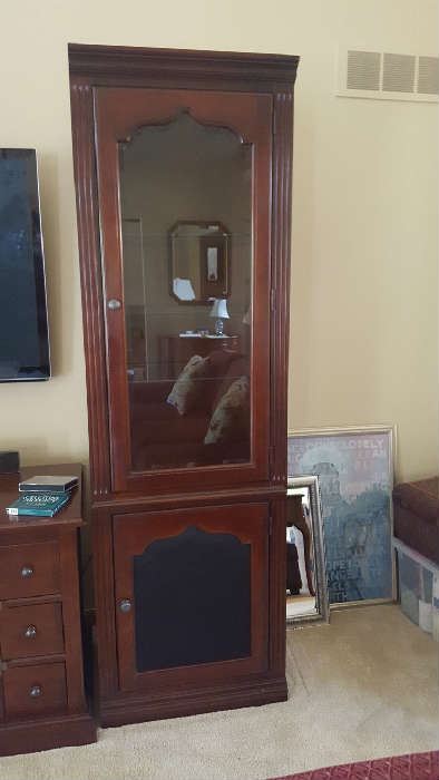 Cherry glass front wall unit - $100