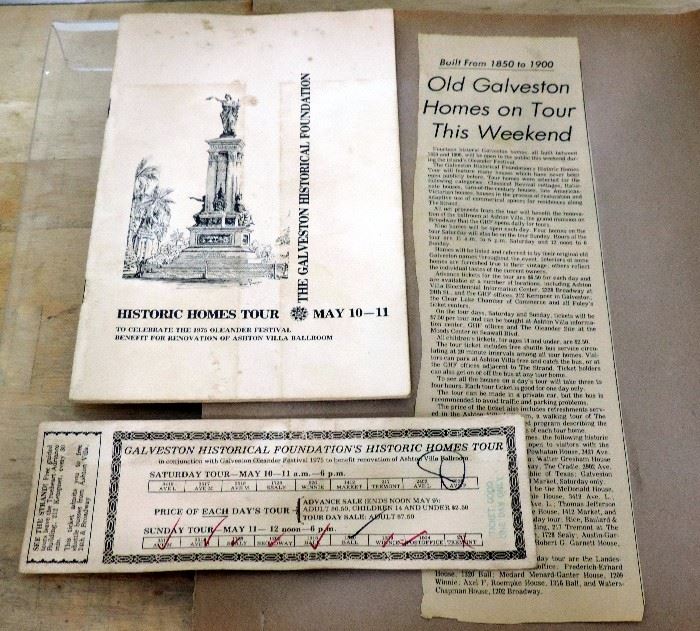 Galveston Historical Foundation Historic Homes Tour Booklet and Ticket for the First Event 1975