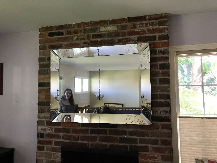Large mirror with etched frame