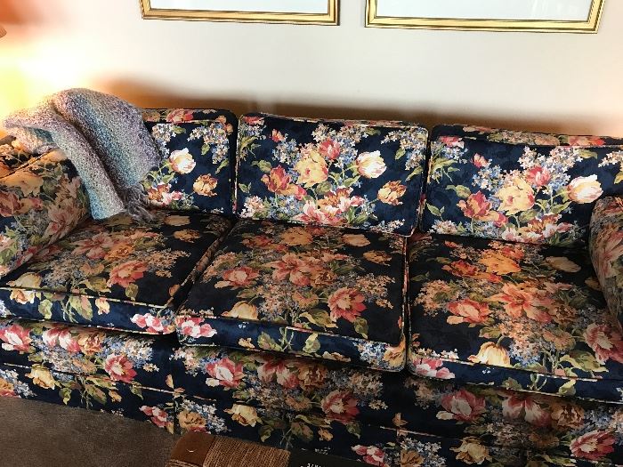 Epic Vintage Couch and Loveseat, Navy background with Floral design