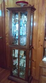 wonderful solid wood rectangular mirror back curio $220 almost too cheap but we want it all to GO!