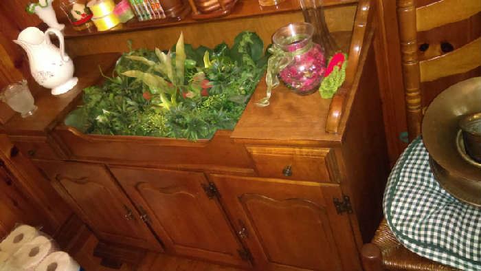 sideboard used as a planter. unmodified, still beautiful, remove the plants or keep them in there $210