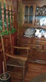 2 available...ladder back rush bottom arm chair $180 china cabinet $420  THESE PRICES ARE STEALS!! THE LADDER BACK VINTAGE ARM CHAIRS GO FOR $300 EACH, vintage churn $120