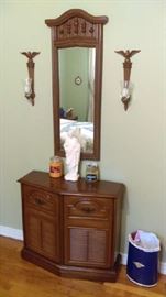 2 door console and mirror set $80 coordinating wall sconces $5 each...paint it all white!