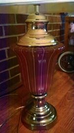 pink glass base lamp $20