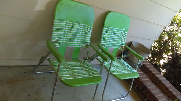 vintage plastic lime green lawn chairs $40 for the pair
