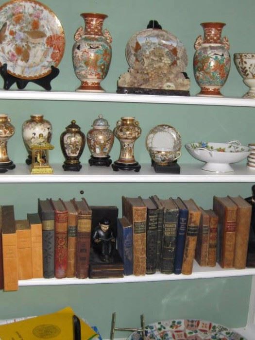 nice satsuma pieces, antique books, also more in house
