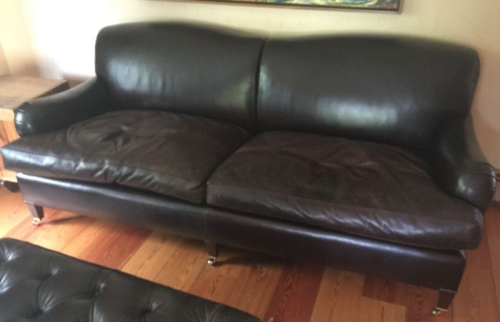 George Smith Dark Brown Leather 2 Cushion Sofa on Wheels (85’’ x 39’’ x 34’’)