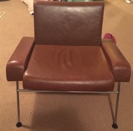 Contemporary Brown Leather Side Chair w/ Chrome Base (31’’ x 27’’)