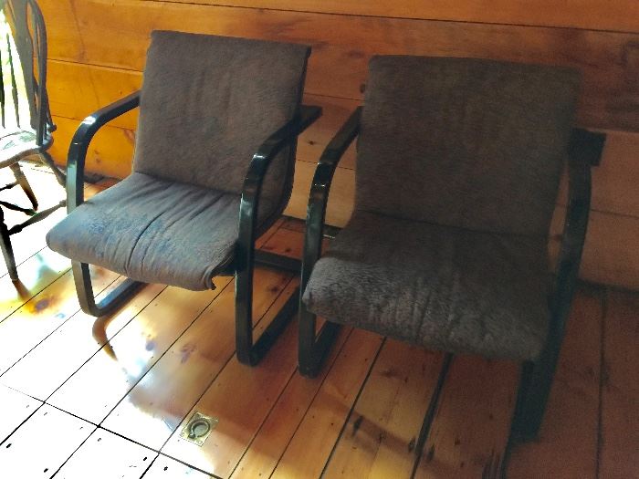 Pair of Modern Black Lacquer Arm Chairs