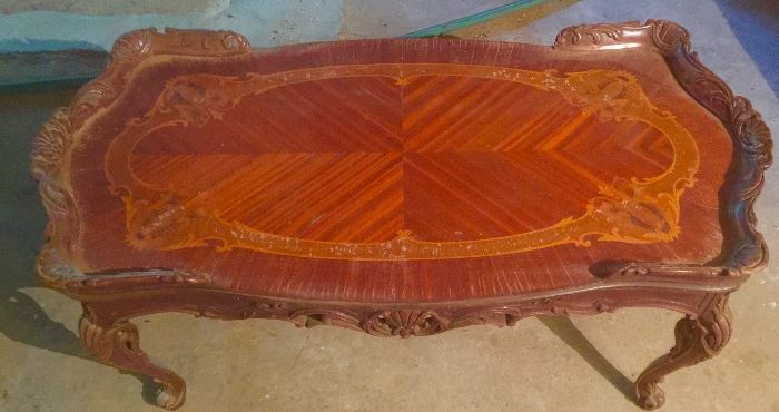 Carved Inlayed Mahogany Coffee Table (40’’ x 19’’ x 18’’)