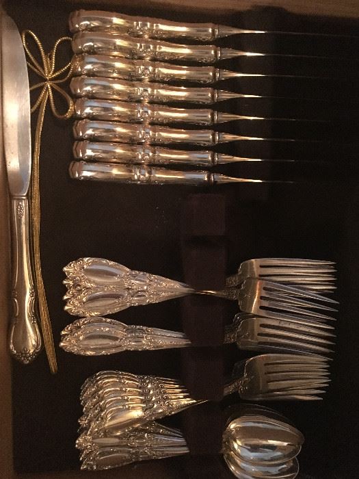 •	Serving for Eight, Four Piece King Richard Sterling Silver Set