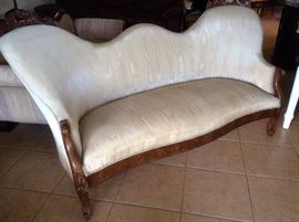Antique sofa -- intricate carving, moire upholstery ( needs cleaning). Excellent condition