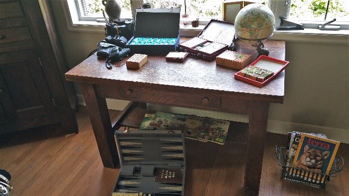 1920's Arts & Crafts oak library table....games galore!