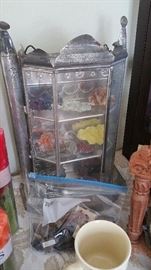 mexican tin display case with rock collection
