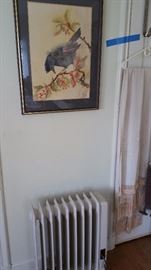 radiator heater...original watercolor of bird on branch