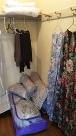 full set of bedding - comforter, pillows, shams etc. 2 summer dresses