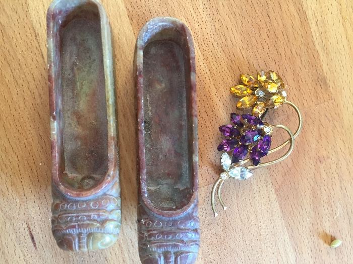 chinese soapstone slippers-brooch