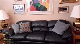 Dark blue/navy leather sofa/couch