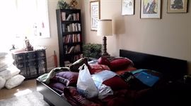 Black bed and bookshelfs/black asian small chest of drawers