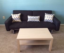 Dark Grey Convertible Sofa, Light Wood Coffee Table