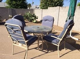 Round Metal/Glass table (lazy Susan built in) w/ 4 Arm Chairs
