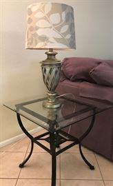 Silver Lamp on Metal/Beveled Glass End Table