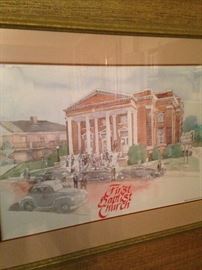 Watercolor of First Baptist Church (by Tylerite Dana Adams)