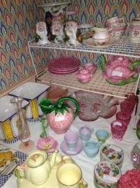 Variety of colorful tea sets, cups, and saucers