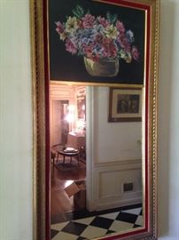 Framed mirror with needlepoint top