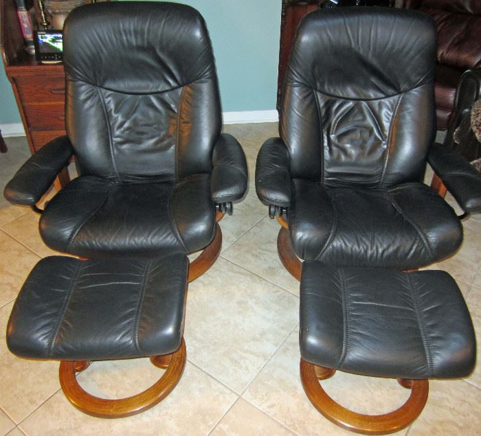 Pair of "Stressless"chairs.  Original price $1999 each. Sold as a pair only.