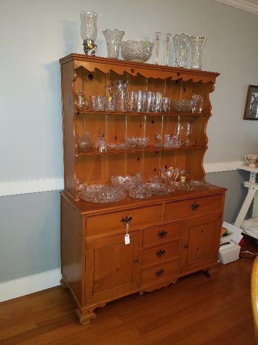 Handmade China Cabinet and Hutch. Pressed and Cut Glass