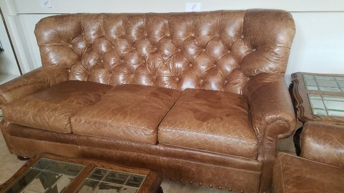 second 3 cushion quality leather sofa, these are a mirror set but sold separately for the discerning living room or family room