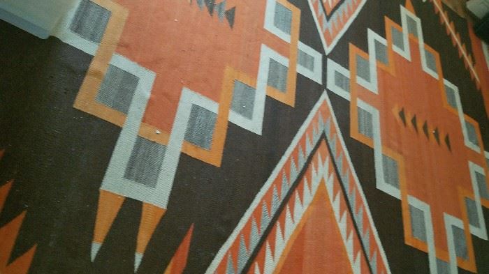 hand made room size rug in kilim style, yummy orange colors