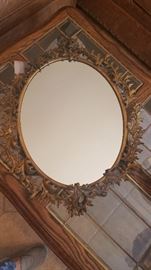Fabulous Antique metal scrolled Mirror, but very delicate! Some edging loose, needs a home where it will stay put, SO gorgeous and great value, but caution in moving please!